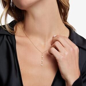 BYCHARI Evelyn Coco Lariat Gold Chain Pearl Drop Necklace